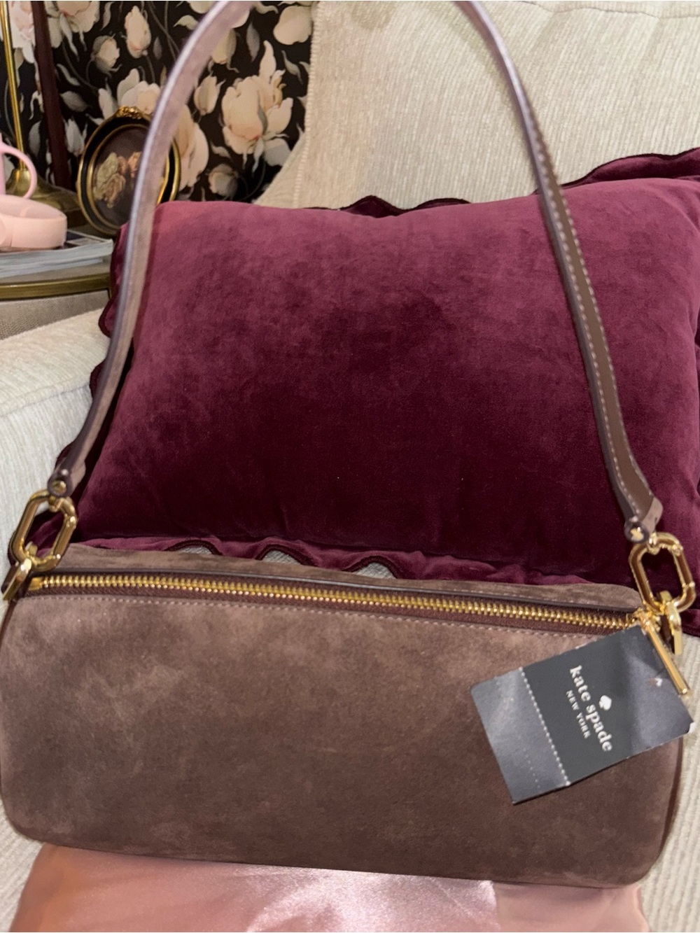 Kate Spade New York Roulette Medium Suede Shoulder Bag NWT - Picture 4 of 10